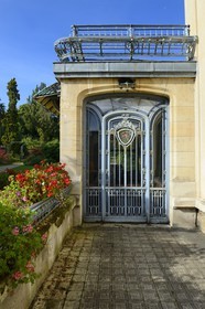 France, Meurthe-et-Moselle, Nancy, Ecole de Nancy Museum in the former estate of Eugene Corbin, stained glass window on the front door