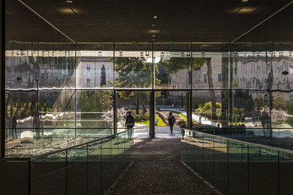 France, Gard, Nimes, Romanity museum (Musée de la Romanite) by architect Elizabeth de Portzamparc, passage under the museum