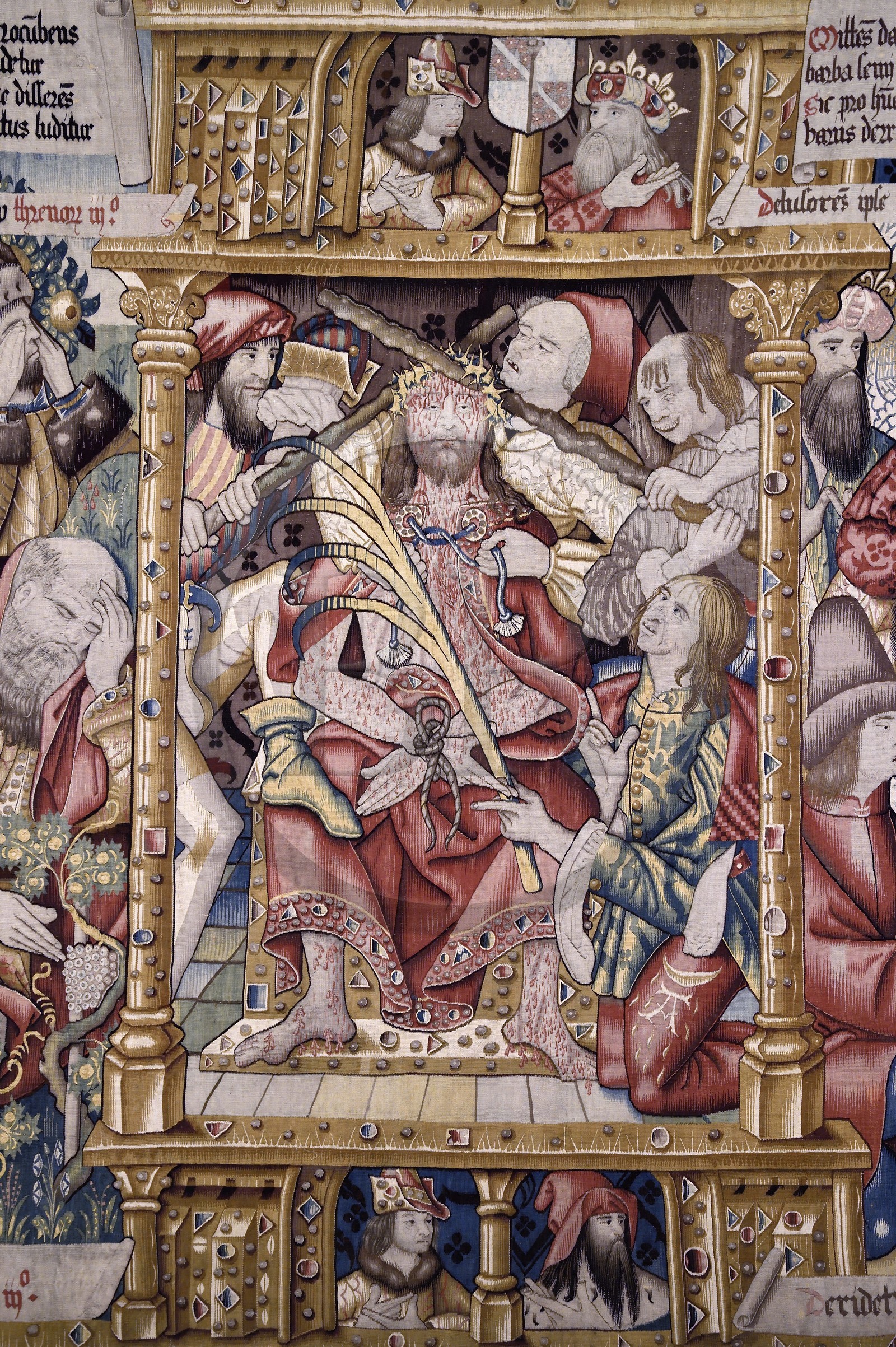 France, Haute-Loire (43), Parc naturel régional Livradois-Forez, l'abbaye de La Chaise-Dieu, tapisseries de la tenture de choeur, ensemble des 14 tapisseries flamandes réalisées au XVIe siècle retraçant des récits bibliques issus de l’Ancien et du Nouveau Testament, le couronnement d'épines (détail)