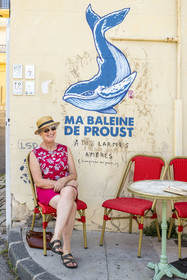 France, Herault, Sète,  Quartier Haut (the Upper Quarter), the café Le Social, mural Ma baleine de Proust by the artist Melle Roze