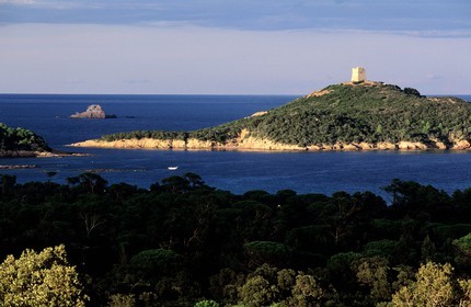 France, Corse du Sud, Genoese tower of Pinarellu island in the north of Porto Vecchio