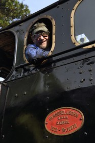France, Alpes-Maritimes, Puget Theniers, Daniel Bonneau volunteer of G.E.C.P. that restores and operates the Train des Pignes historic train, today engineer (and therefore train driver)