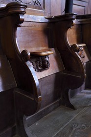 France, Dordogne, Perigord Blanc, Saint Astier on the Greenway cycle route (Veloroute Voie verte) along the river Isle, Saint-Astier church, a stall in the choir