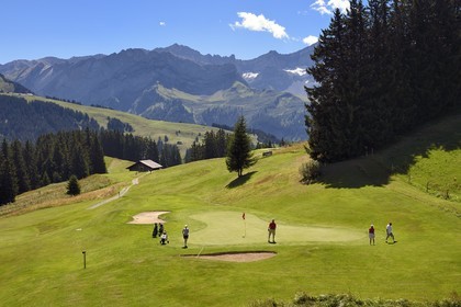 Switzerland, Canton of Vaud, Villars-sur-Ollon, 18 hole golf course at Plan du Four
