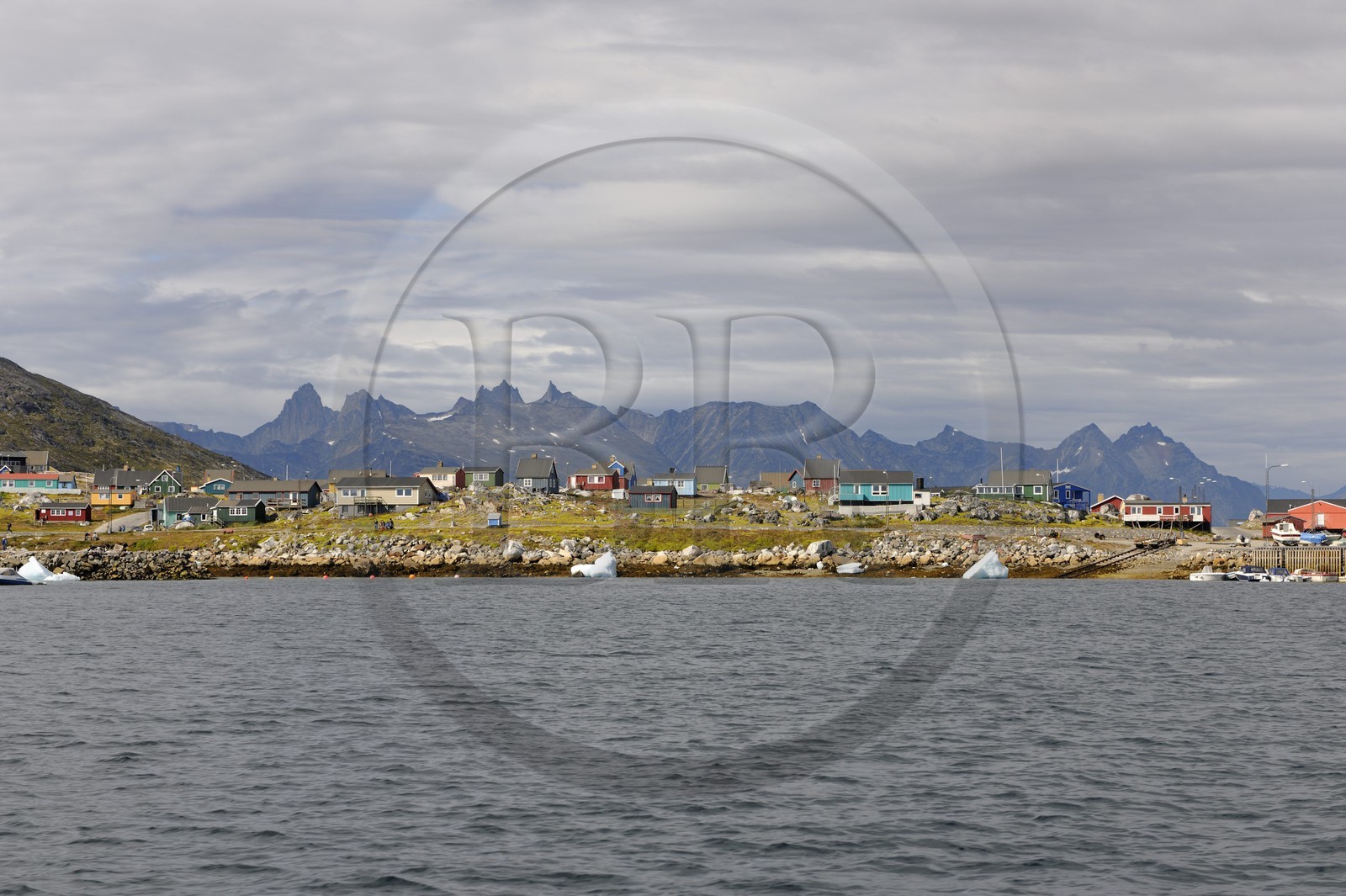 Greenland, town of Nanortalik surrounded by mountains in the Southern area