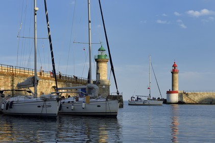 France, Haute Corse, Bastia, Terra-Vecchia district, the pier lighthouses at the entrance of the Old Port