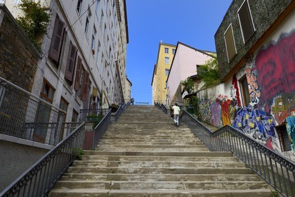 France, Rhone, Lyon, historical site listed as World Heritage by UNESCO, La Croix Rousse District, stairs from the rue Pouteau