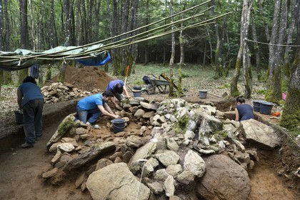 France, Morbihan, Tredion, Coeby forest, excavations at the megalithic site discovered by archaeologist Philippe Gouezin