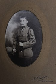 France, Bas Rhin, Schirmeck, chemin des passeurs (path used by border escorts) of Donon on the trail of escape connection of Rehtal, portrait in uniform of border escort Hubert Ledig