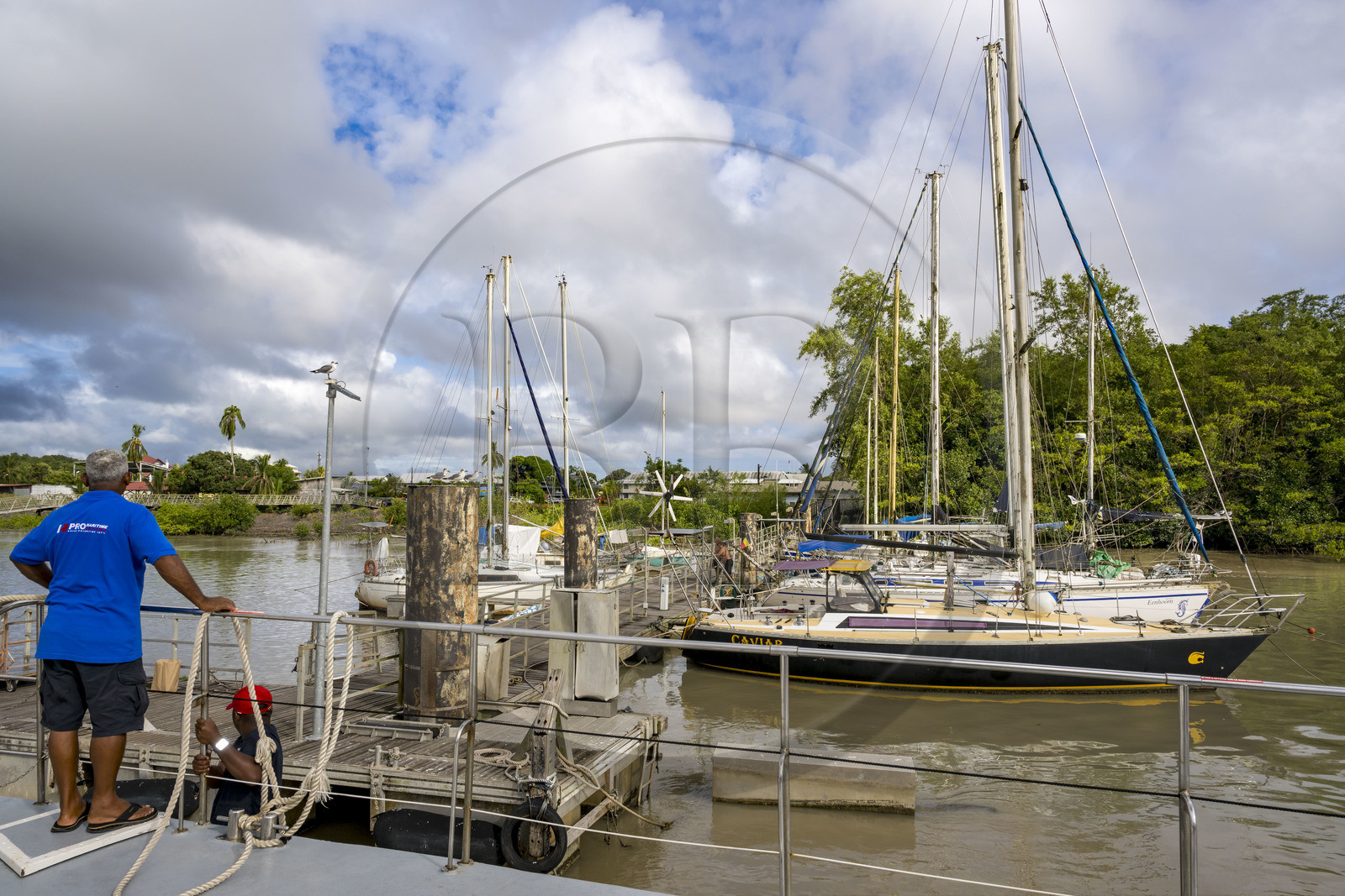 France, French Guiana, Kourou, the Balourous maritime station jetty on the Kourou River