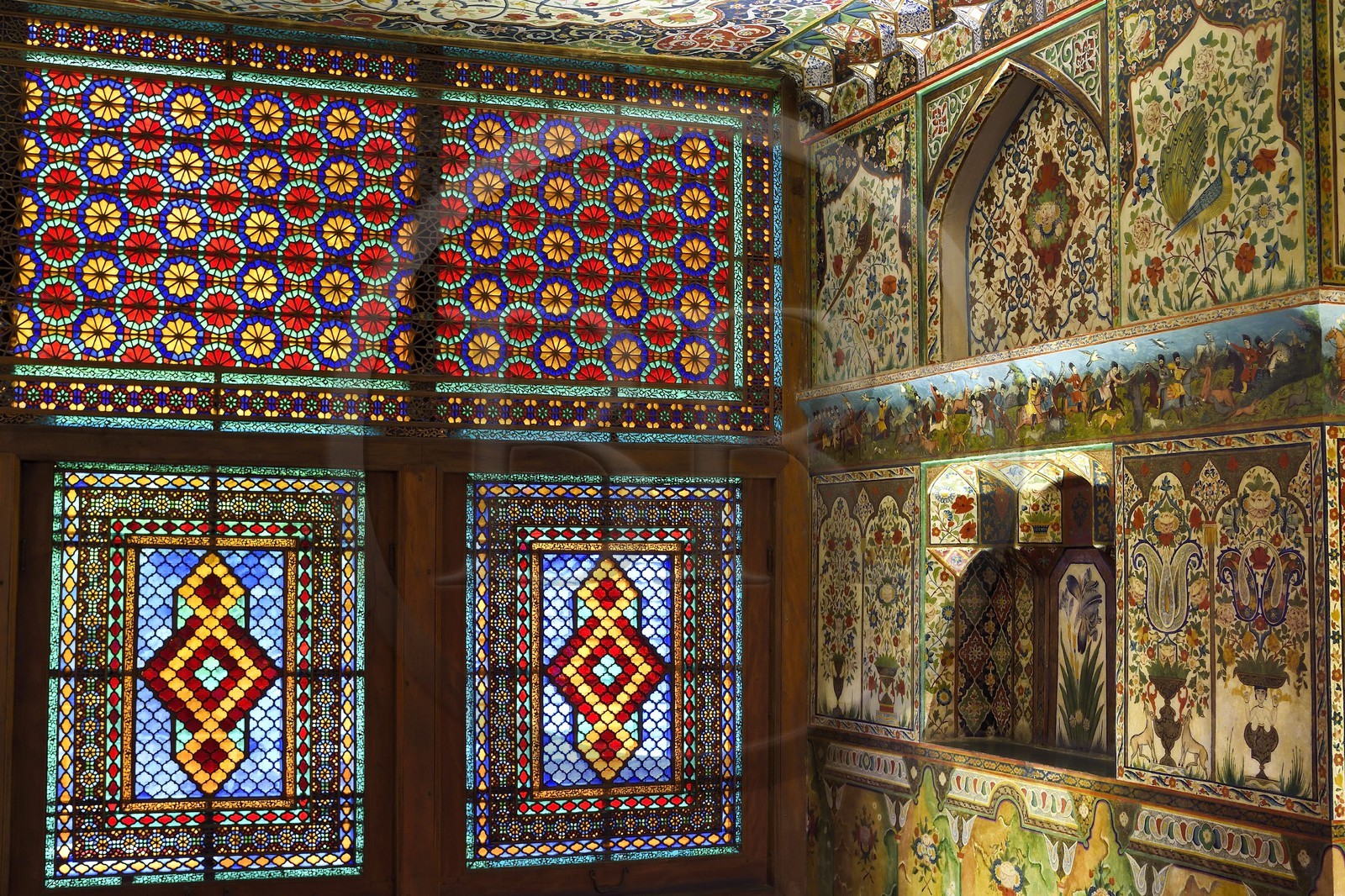 Azerbaïdjan, Sheki (Shaki), Palais des Khans de Shaki construit en 1797 par Muhammed Hasan Khan, chambre du Khan