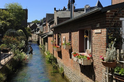 France, Seine-Maritime, the village of Veules-les-Roses is crossed by the Veules, famous river for the short length of its course (1100 m)