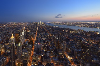 United States, New York, Manhattan, view from the Empire State Building over Southern Manhattan, the One World Trade Center (1WTC) and the Hudson River