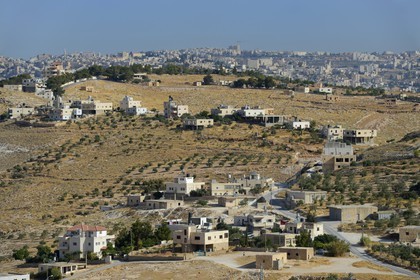 Israel, West Bank, Bethlehem region, llat Ali village at the foot of Herodium and Bethlehem in the background