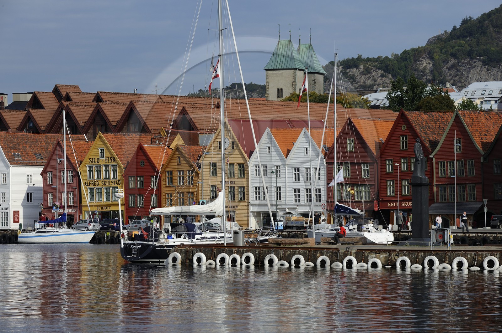 Norvège, comté de Hordaland, Bergen, maisons en bois du quartier de Bryggen, classé Patrimoine Mondial de l'UNESCO, ancien comptoir de la ligue hanséatique (la Hanse)