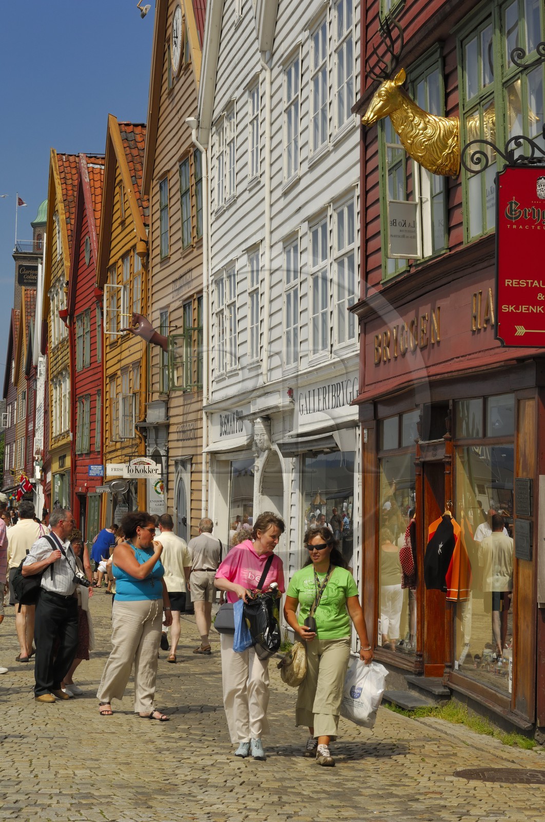 Norvège, comté de Hordaland, Bergen, maisons en bois du quartier de Bryggen, classé Patrimoine Mondial de l'UNESCO, ancien comptoir de la ligue hanséatique (la Hanse)