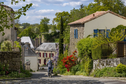France, Vendee, Mallièvre, cyclist on the Vendée Vélo Route descending from the Ville Haute