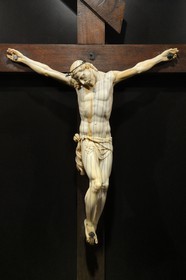 France, Corse-du-Sud (2A), Alta Rocca, village de Levie, Musée de l’Alta Rocca, le Christ en ivoire qui aurait été offert au village par le pape Sixte Quint