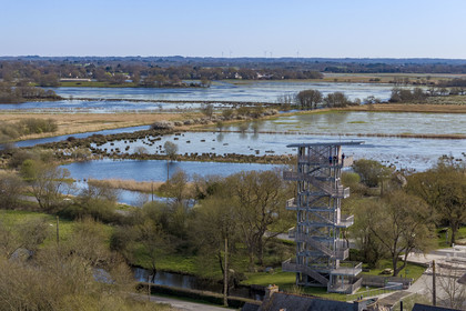 France, Loire-Atlantique, Parc Naturel Regional de la Briere (Briere Natural Regional Park), Saint Malo de Guersac, the Rozé Belvedere (aerial view)