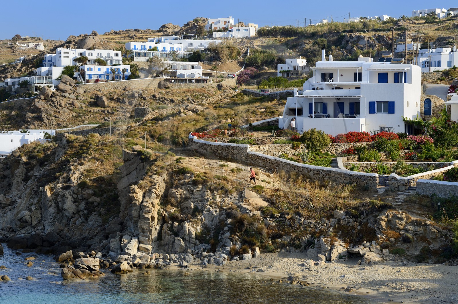 Grèce, Les Cyclades, mer Égée, île de Mykonos, village de Platis Gialos