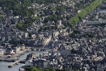France, Calvados, Honfleur on the Seine side, the Vieux-Bassin (Old Basin) (aerial view)