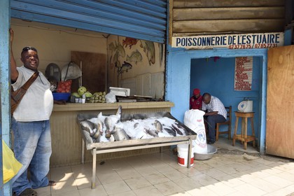 Gabon, Libreville, Port Mole, fish stall
