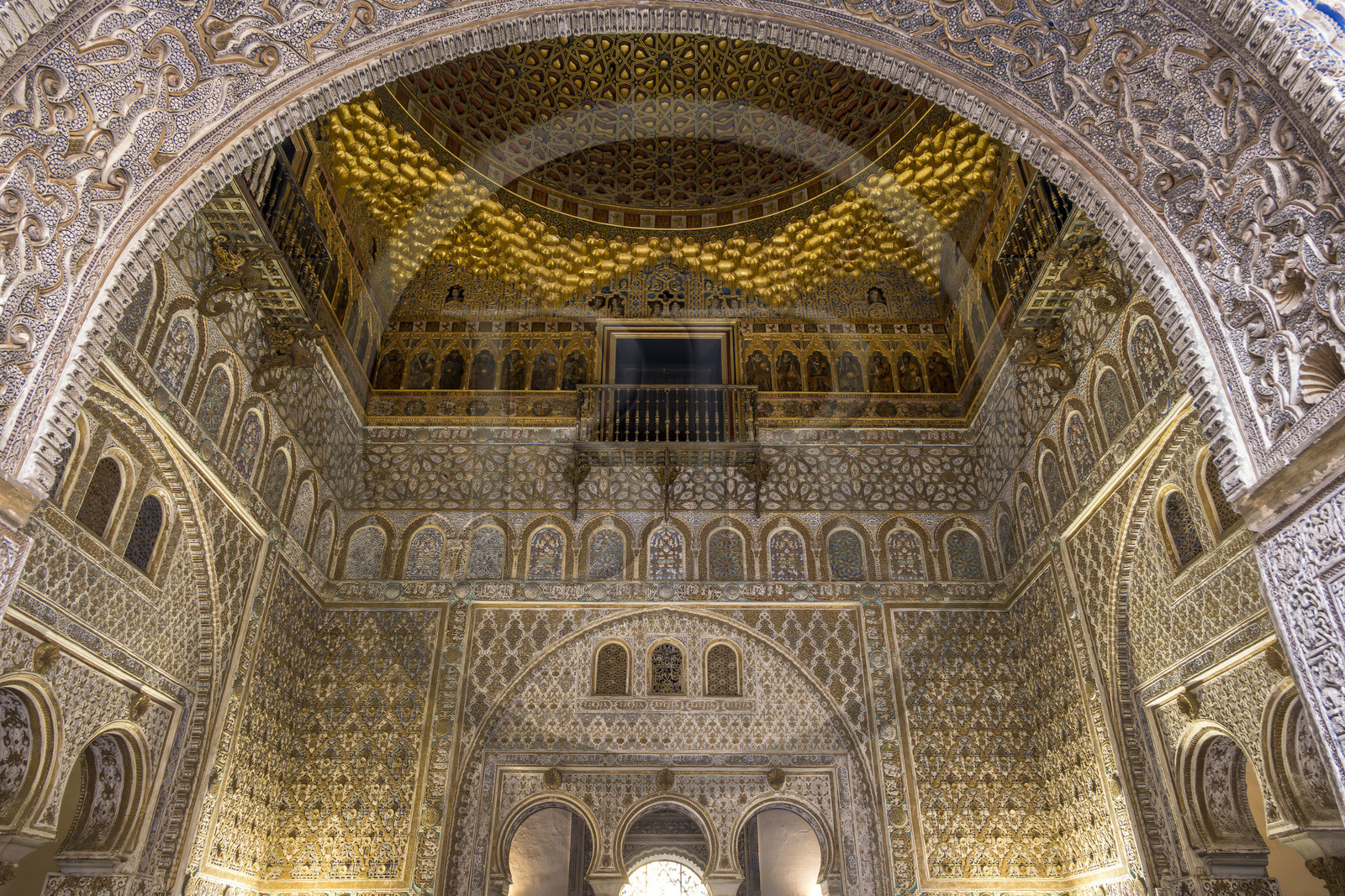 Espagne, Andalousie, Séville, Alcazar de Séville (Reales Alcazares de Sevilla), classé Patrimoine Mondial de l'UNESCO, Palais mudéjar ou de Pierre Ier, salon des Ambassadeurs (salon de Embajadores)