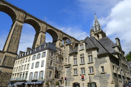 France, Finistere, Morlaix, place des Otages, the viaduct and the Saint-Melaine church
