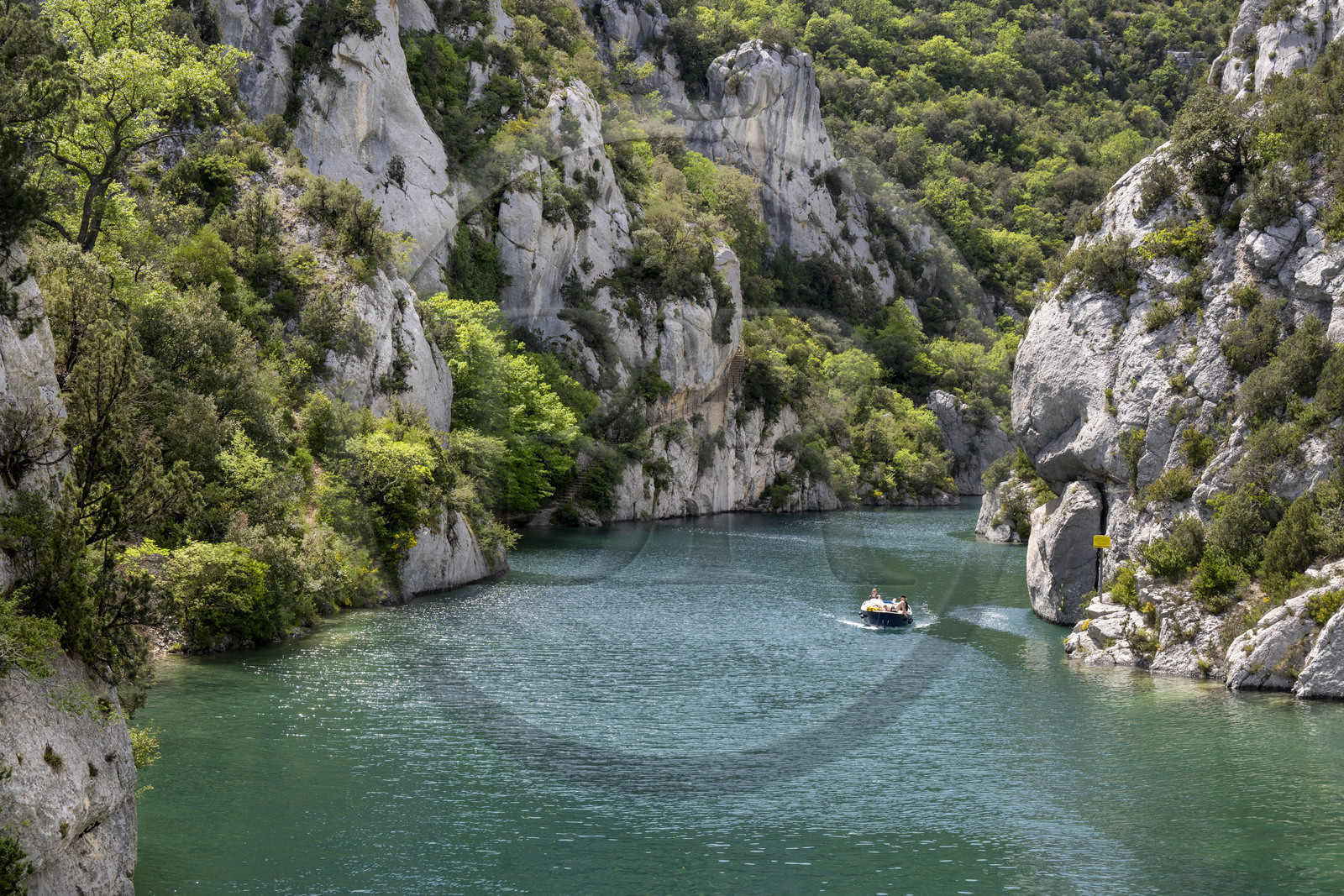 France, Alpes de Haute Provence, Parc Naturel Régional du Verdon, Quinson, discovery by electric boat of the Lower Gorges du Verdon downstream from Lake Sainte Croix
