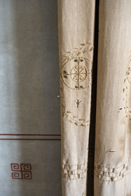 France, Alpes-Maritimes, Beaulieu-sur-Mer, neo-Greek style villa Kerylos build in 1908 by architect Emmanuel Pontremoli, children's room, curtain fabric created for the home