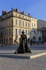 France, Gard, Nimes, Place des arenes, Nimeno II torero statue by Serena Carone in 1994