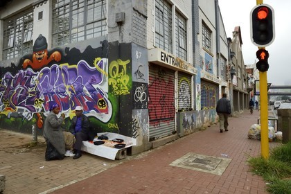 Afrique du Sud, province de Gauteng, Johannesburg, CBD (Central Business District), Newtown, peintures murales sur les murs des entrepots sous l'autoroute M1 De villiers Graaff motorway