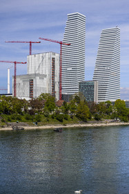 Switzerland, Basel, the Roche Towers, the tallest in Switzerland designed by the architects Herzog and de Meuron