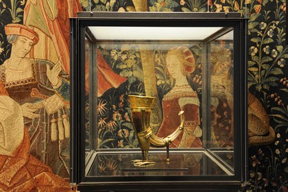 France, Paris, Musee du Moyen-Age (Middle Ages Museum), the former Hotel de Cluny, Horn to drink in the shape of griffin, of the beginning of 16th century