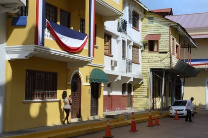 Panama, Panama City, district historique classé Patrimoine Mondial de l'UNESCO, quartier de Casco Antiguo (Viejo), maisons de la vieille ville dans la calle 3a Este