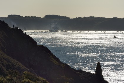 France, Finistère (29), rade de Brest, départ de la frégate L'Hermione, réplique du trois-mats qui transporta le marquis de Lafayette en Amérique en 1780
