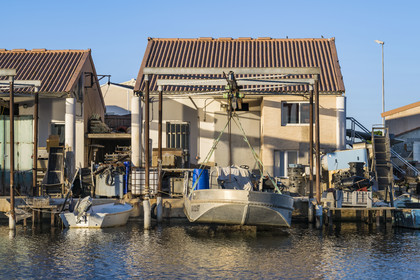 France, Herault, Etang de Thau, Meze, oyster farmhouse at the port du Mourre Blanc