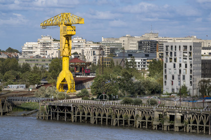 France, Loire-Atlantique (44), Nantes, la Loire, la grue Titan jaune sur le Parc des chantiers de l'Ile de Nantes vue depuis les hauteurs de Chantenay