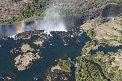 Zimbabwe, Matabeleland North Province,  Zambesi River, the Victoria Falls, listed as World Heritage by UNESCO (aerial view)
