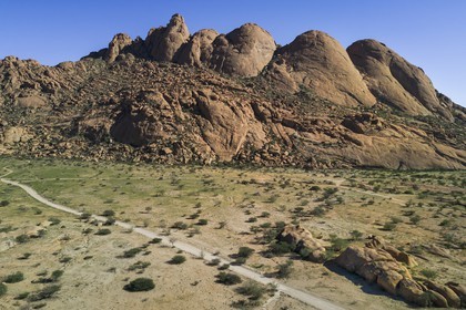 Namibia, Erongo region, Damaraland, the Great Spitzkoppe or Spitzkop (1784 m), granite mountain in the Namib Desert (aerial view)