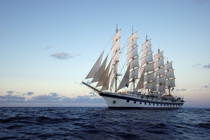 Caribbean sea, the five masted ship SPV Royal Clipper with every sail set