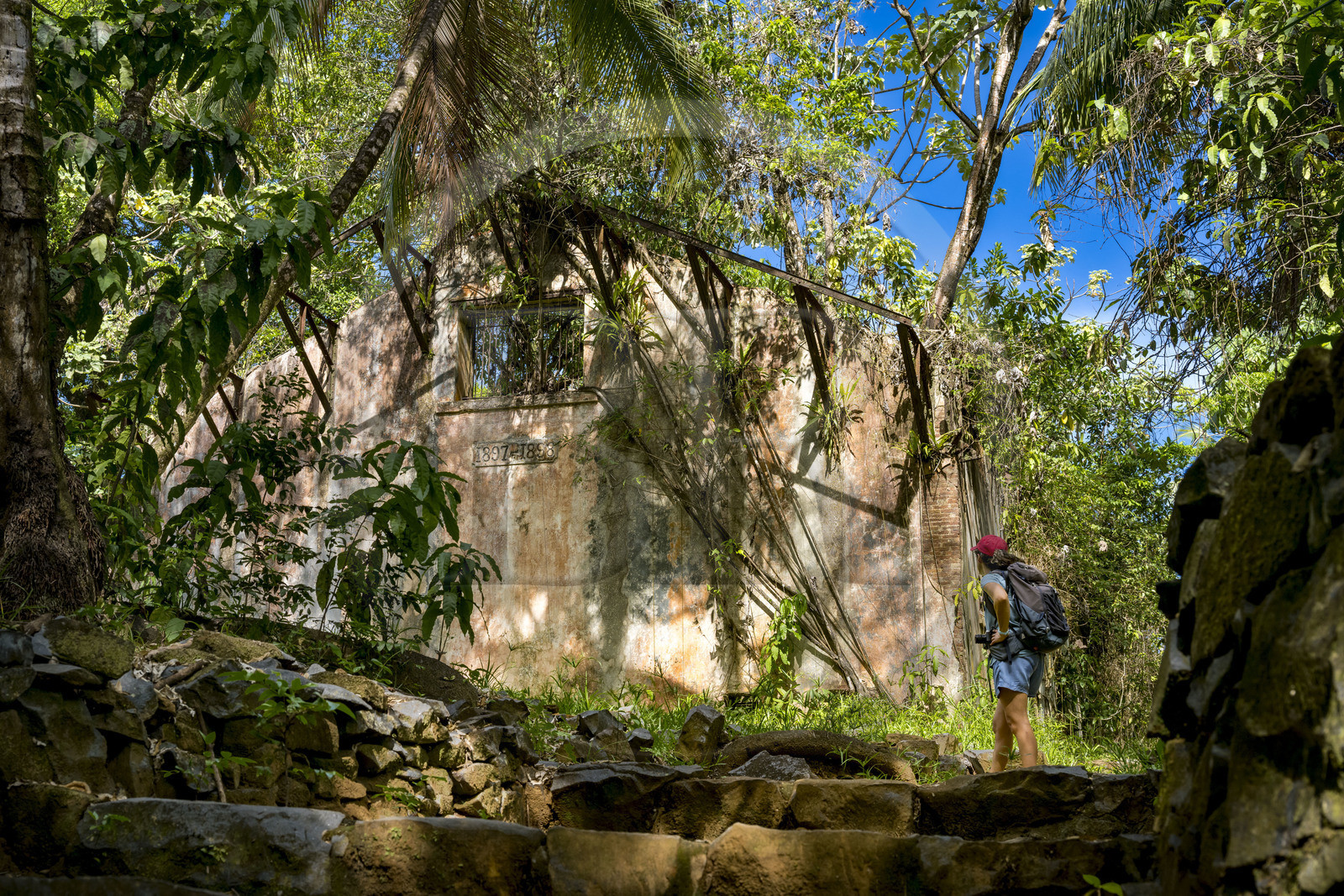 France, Guyane, Kourou, Iles du Salut, l'Ile Saint-Joseph, ruine du bagne consacré à la réclusion des prisonniers les plus difficiles