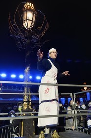 France, Meurthe-et-Moselle, Nancy, place Stanislas (former Place Royale) during the feast of Saint-Nicolas, listed as World Heritage by UNESCO, the Fanfare des Enfants du Boucher (Butcher's Children's Marching Band) plays from the Opera National de Lorraine, Nicolas Arnoult is the conductor and composer
