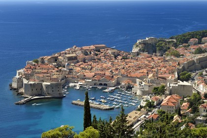 Croatia, Dalmatia, Dalmatian coast, Dubrovnik, Historic Centre listed as World Heritage by UNESCO, general view from the coastal road