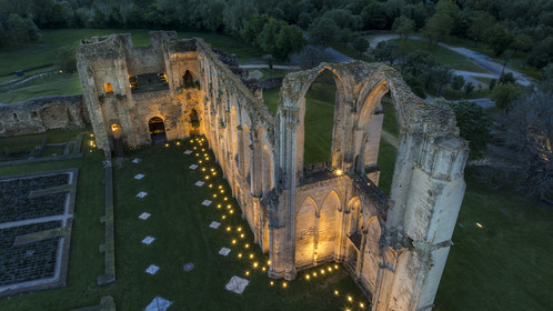 France, Vendée (85), Parc Interrégional du Marais Poitevin labellisé Grand Site de France, Maillezais, vestiges de l'abbaye Saint-Pierre de Maillezais (vue aérienne)