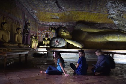 Sri Lanka, Central Province, Matale District, Dambulla, Cave temple, Royal Rock Temple also called Ran Giri (Golden Rock) listed as World Heritage by UNESCO, Cave 3 Maha Alut Vihara (the Great New Monastery), reclining Buddha