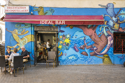 France, Herault, Sete,  Quartier Haut (the Upper Quarter), mural fresco which is part of the MACO (Musee à ciel ouvert) - Open-air museum, Sète assez ? by the artist Alëxone in the rue de Metz