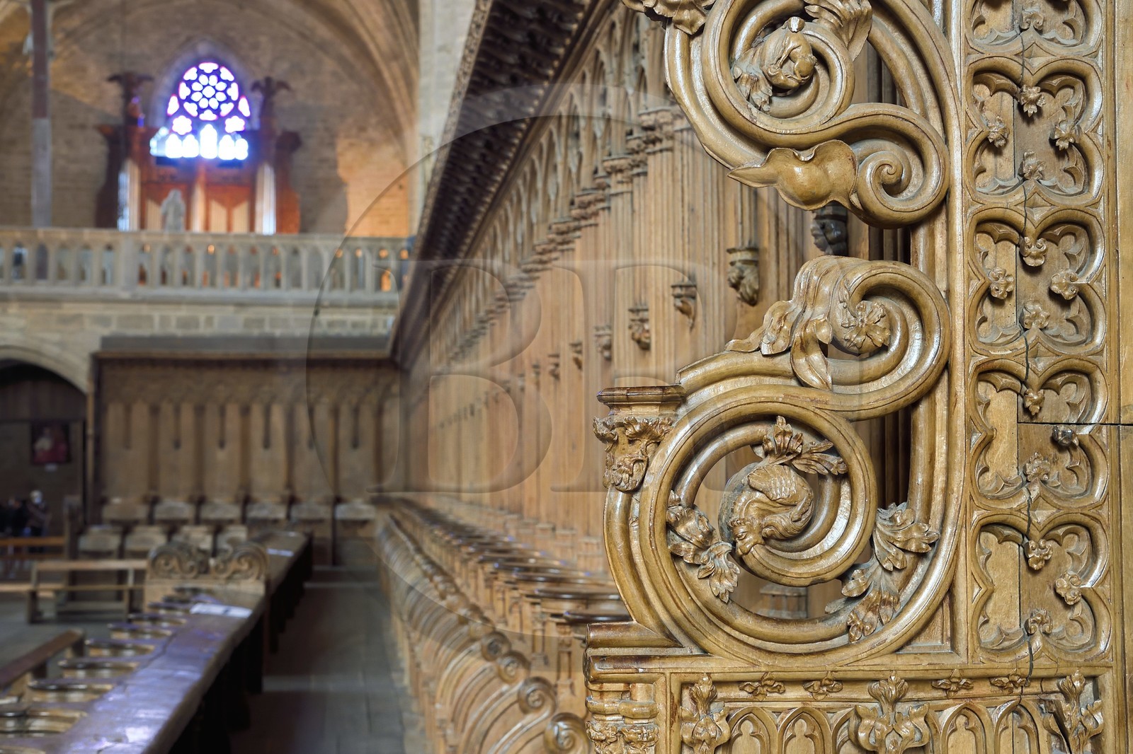 France, Haute-Loire (43), Parc naturel régional Livradois-Forez, abbaye de La Chaise-Dieu, l’église abbatiale Saint-Robert, stalles des moines dans le chœur