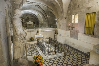 France, Gard, Saint Gilles du Gard, 12th-13th century Abbey Church of Saint-Gilles, classified as World Heritage by UNESCO under the routes to Santiago de Compostela in France, crypt or lower church housing the tomb of Saint Gilles