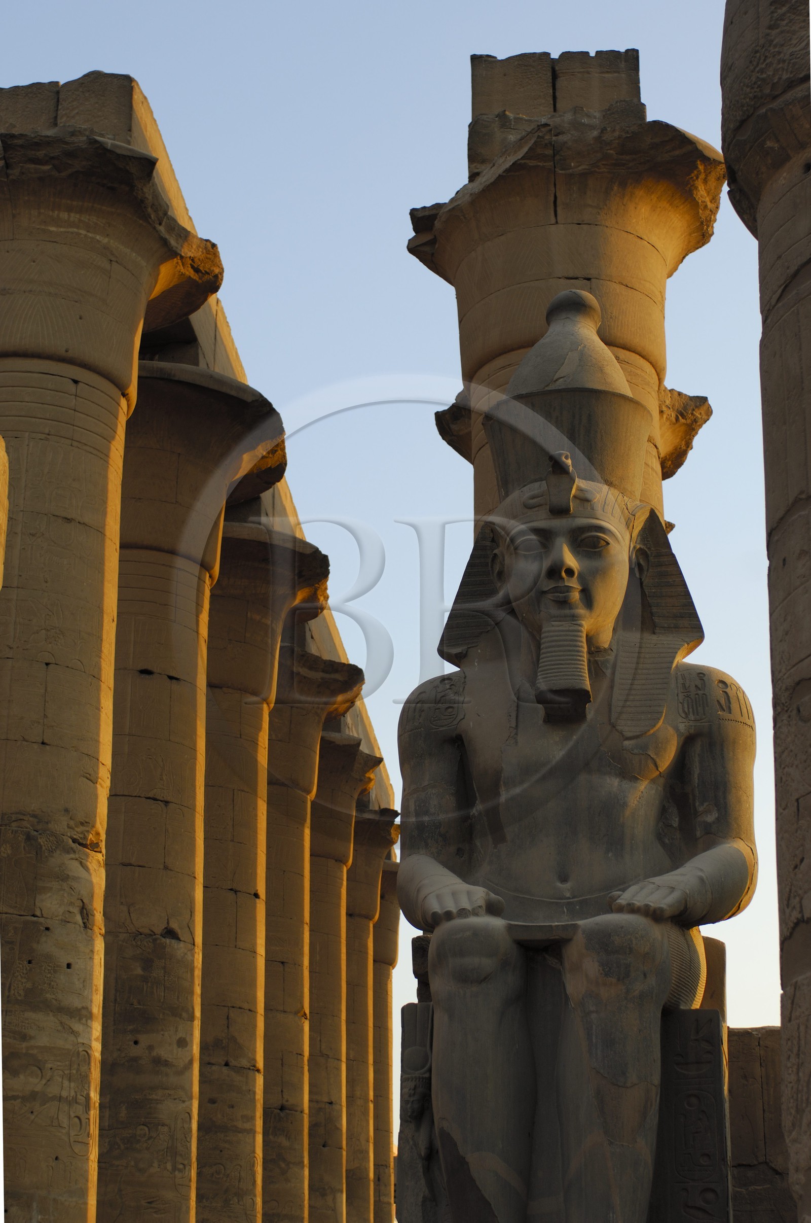 Egypte, Haute Egypte, vallée du Nil, temple de Louxor classé Patrimoine Mondial de l'UNESCO, cour de Ramses II
